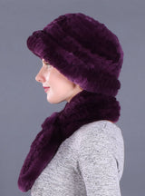 Female Winter Rex Rabbit Hair Knitted Wool Hat
