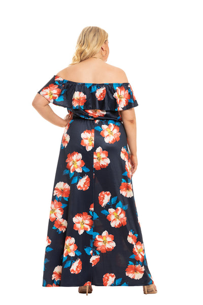 Bohemian Large Size Print Off the Shoulder Dress