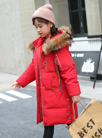 Children's Down Coat Girls Middle Long Thickened