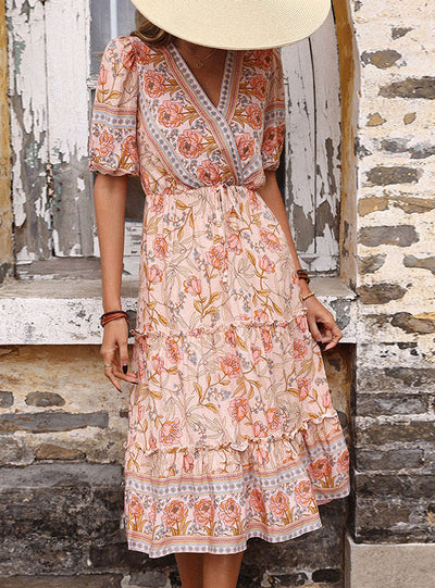 V-neck Medium Long Bohemian Dress