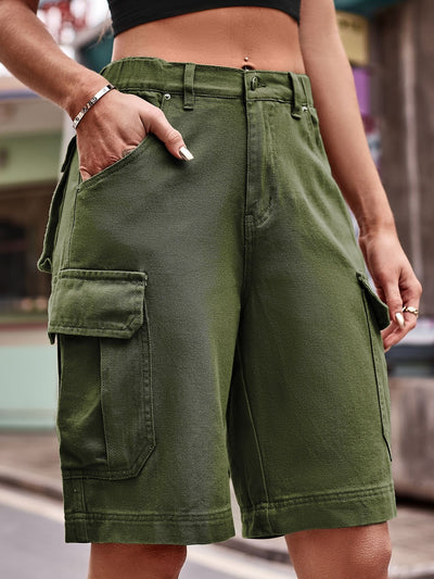 Elastic Waist Denim Overalls Cropped Shorts