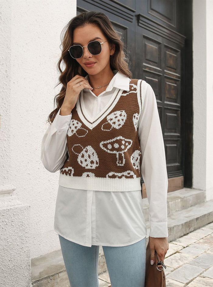 Jacquard Mushroom Rhombus Sweater Vest