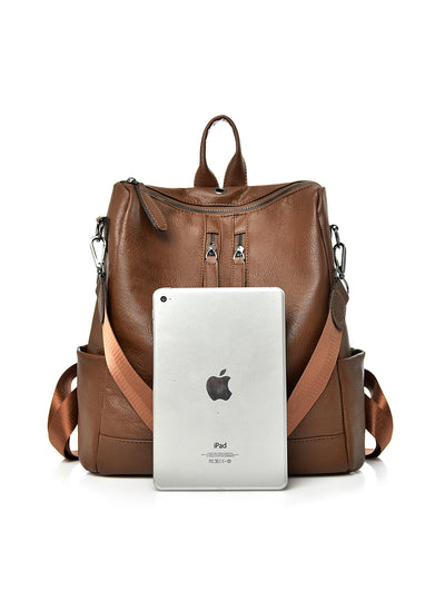 PU Leather Women Backpack Double Zipper School Backpack