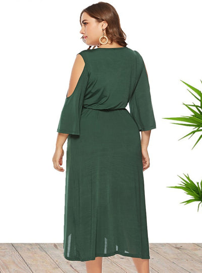 Short Sleeve Split V-neck Dress