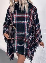 Cape Lapel Striped Colored Check Shawl