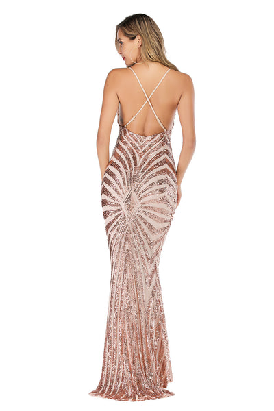 Sexy Suspender Backless Stretch Sequined Dress