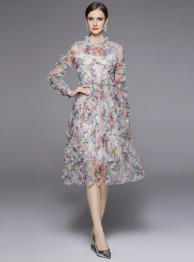 Women Chiffon Floral Cake Dress