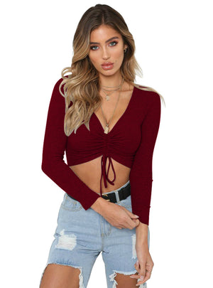 Women Long Sleeve Band Chest Strap Top