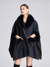 New Fur Collar Shawl Cloak Loose Woolen Coat Cardigan