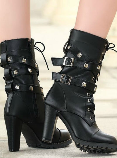 High heels Platform Buckle Zipper Rivets Sapatos