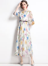 3/4 Sleeve Chiffon Print Dress