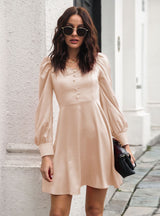 Satin Bubble Sleeve Long Sleeve dress