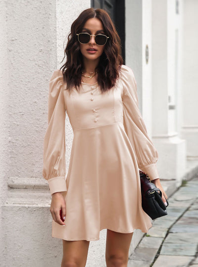 Satin Bubble Sleeve Long Sleeve dress
