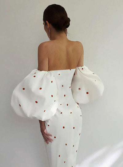 Lantern Sleeve Casual Strawberry Print Dress