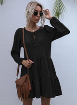 Loose Long Sleeve Pleated Pullover Dress