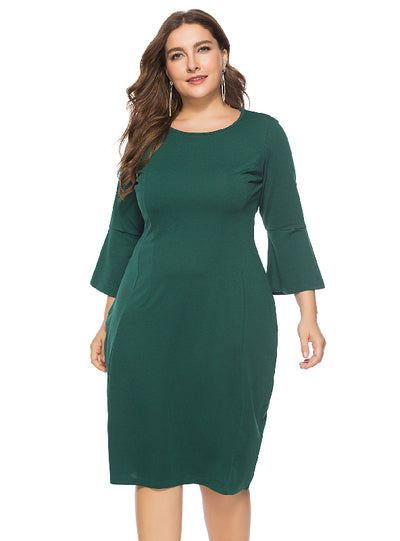 Round Neck Slim Trumpet Sleeve Long Dress