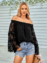 Casual Solid Color Off Shoulder Long Sleeve Chiffon