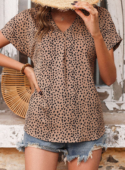 Leopard Print V-neck Pullover Shirt