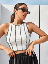 Contrast Stitching Round Neck T-shirt