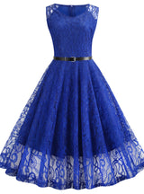 Retro Round Neck Lace Big Swing Dress