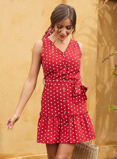 Retro Polka Dot Chiffon Short Dress