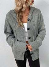 Drawstring Hooded Single-breasted Sweater Coat