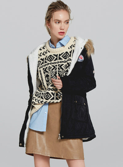 Wool Collar Hat Cotton-padded Jacket Cashmere 