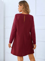 Solid Color Long Sleeve Lace Dress