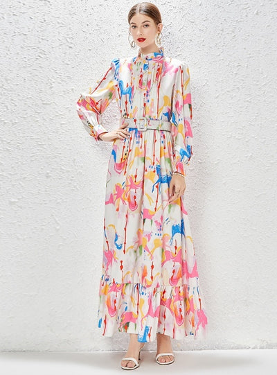 Lantern Pleated Big Swing Print Dress