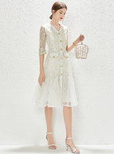 V-neck Embroidered Lace Mesh Fishtail Dress