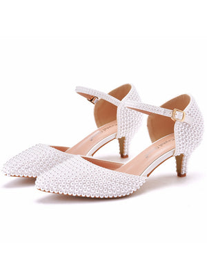 Women 5cm White Pearl Pointed Sandals