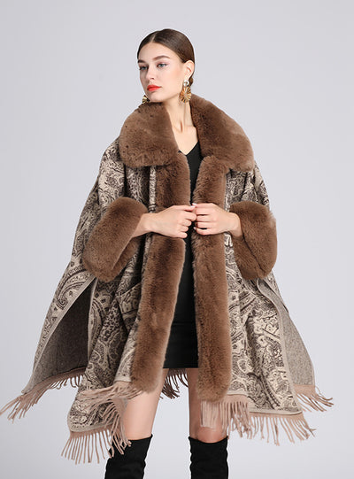 Collar Shawl Cape Jacquard Loose Tassel Woolen Coat