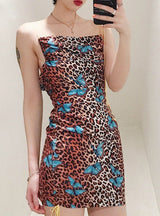 Leopard Print Backless Sexy Bodycon Mini Dress
