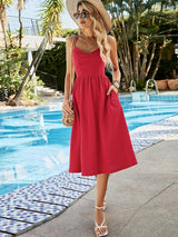 Sexy Backless Straps Pocket Dress