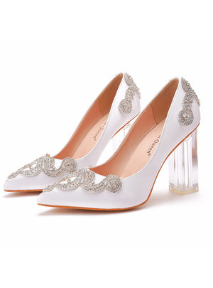 Transparent Square Pointed Wedding Heel Shoes