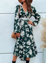 Spliced Long Sleeve Printed Irregular Dress