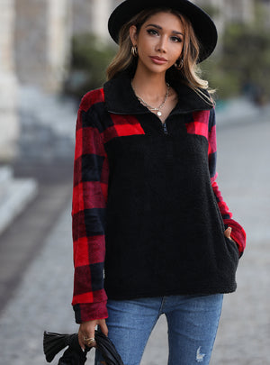 Spliced Flannel Pullover Plaid Top