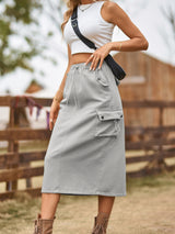Drawstring Denim Frock Skirt