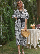 Chiffon Leaf Print Bohemia Dress