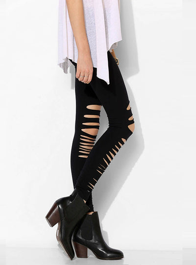 Solid Black Leggings Women Hollow Out 