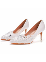 Thin Heel Lace Beaded Wedding Shoes