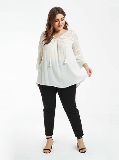 Medium-Long Sleeve Mesh Embroidered Top