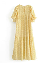 Women Solid Yellow Tassel Short Sleeve Dress