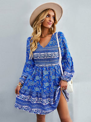 Bohemian Casual Long Sleeve Print Dress