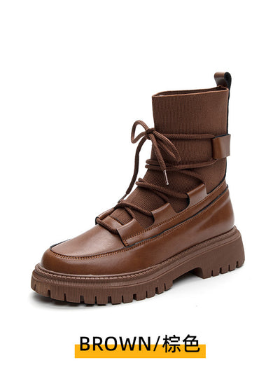 Strapped Motorcycle Boots Thick-soled Booties
