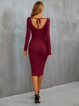 Sexy Drawstring Slit Long Sleeve Dress