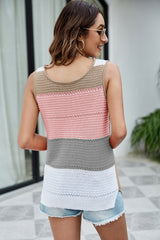 Contrast Hollow Sleeveless V-neck Vest