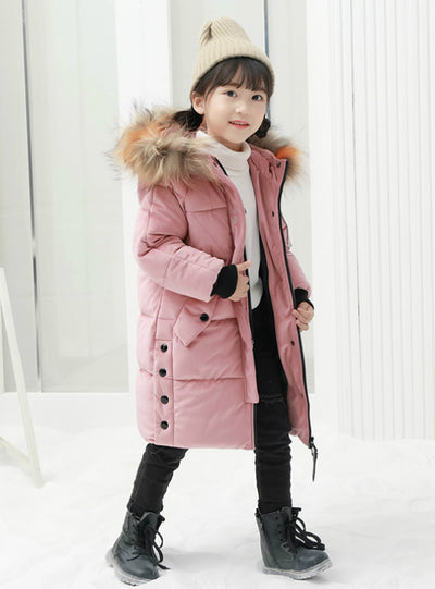 Long Children's Down Coat Velvet Girls Winter Coat