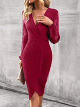 V-neck Split Lace Long Sleeve Dress
