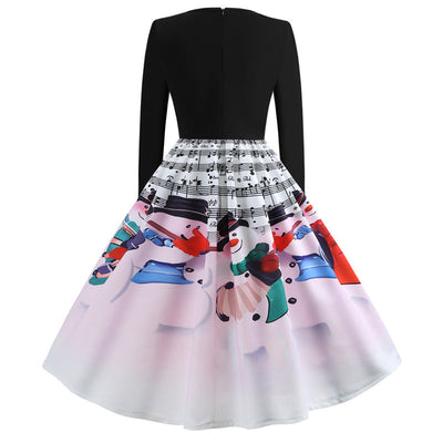 Christmas Note Printed Long Sleeve Dress